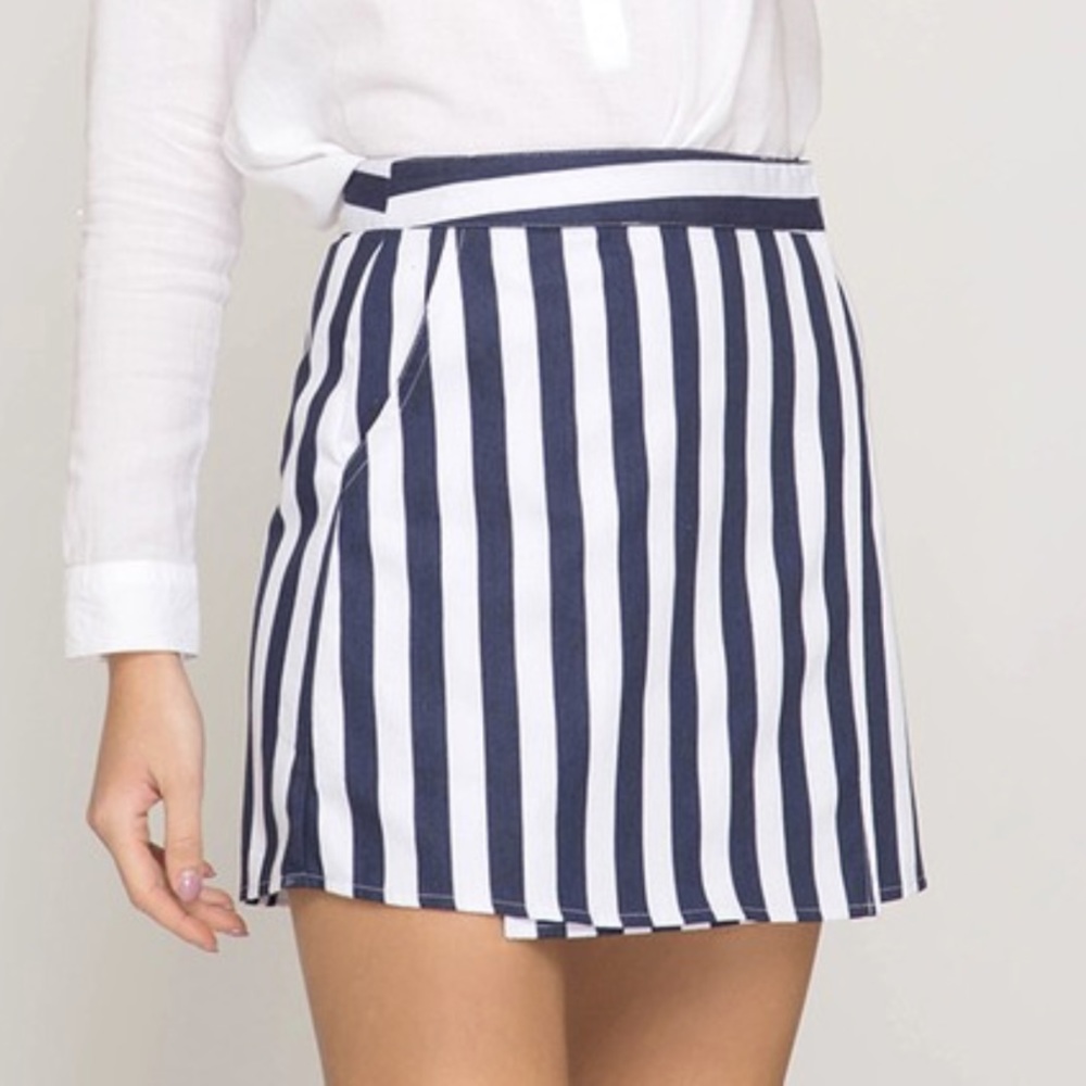 She and Sky Navy and White striped skirt